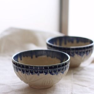 Unique Blue Rimmed Ceramic Bowls